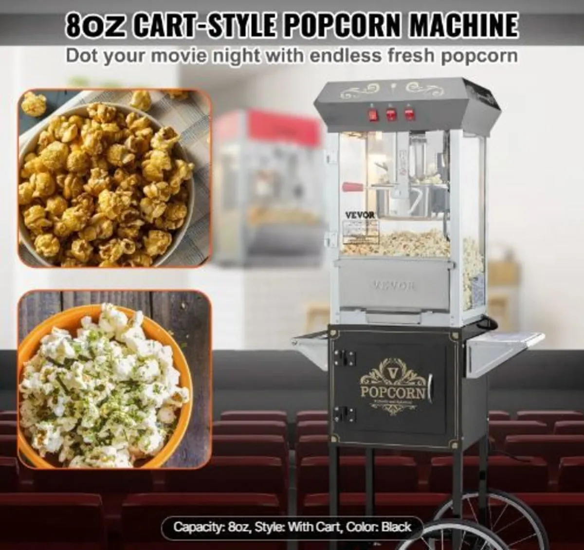 Popcorn Maker with Cart, 850W - Image 2