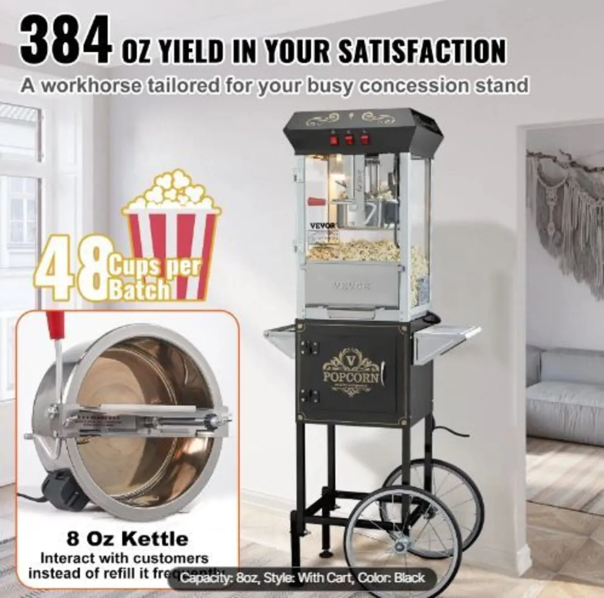 Popcorn Maker with Cart, 850W - Image 3