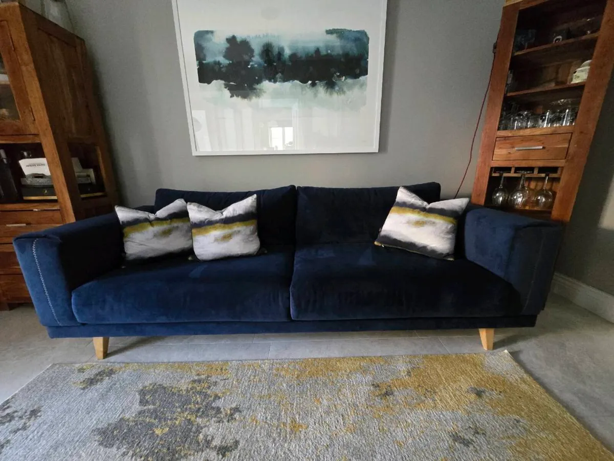 Contemporary Navy Blue Velvet Sofa - Image 4