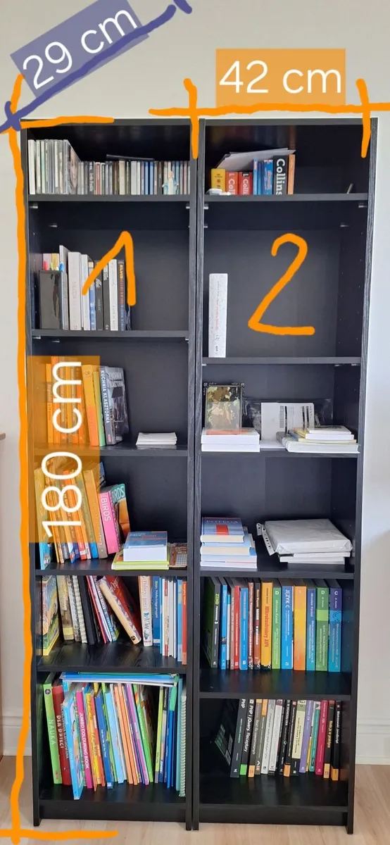 2 Black Bookcases 180cm – Excellent Condition - Image 1