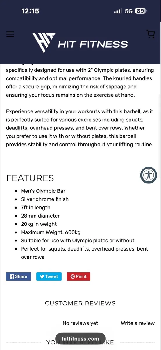 600kg Rated High Spec Olympic Semi Commer Barbell - Image 3