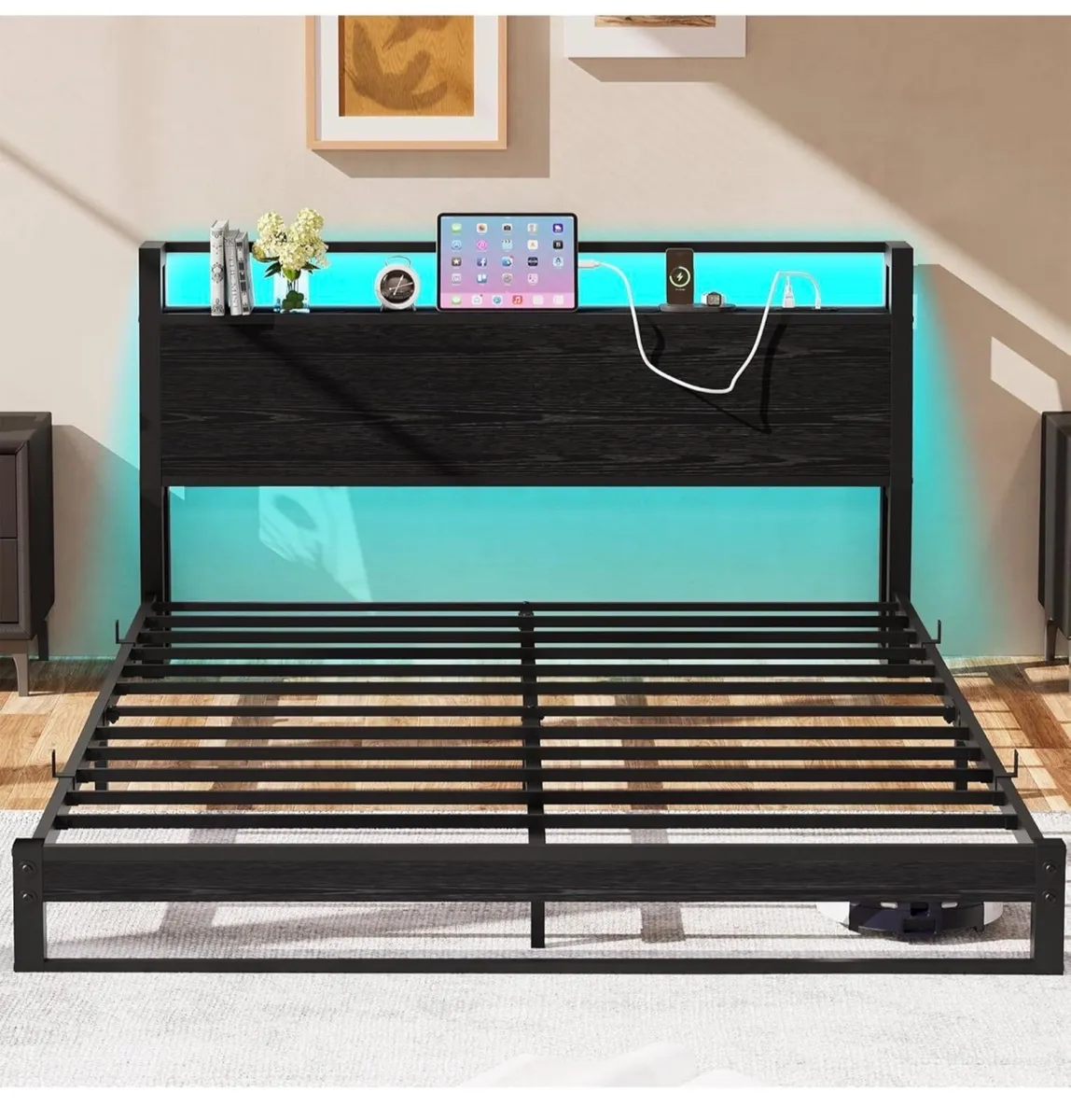 4ft6 Double Bed Frame with Ergonomic Storage Headb - Image 4