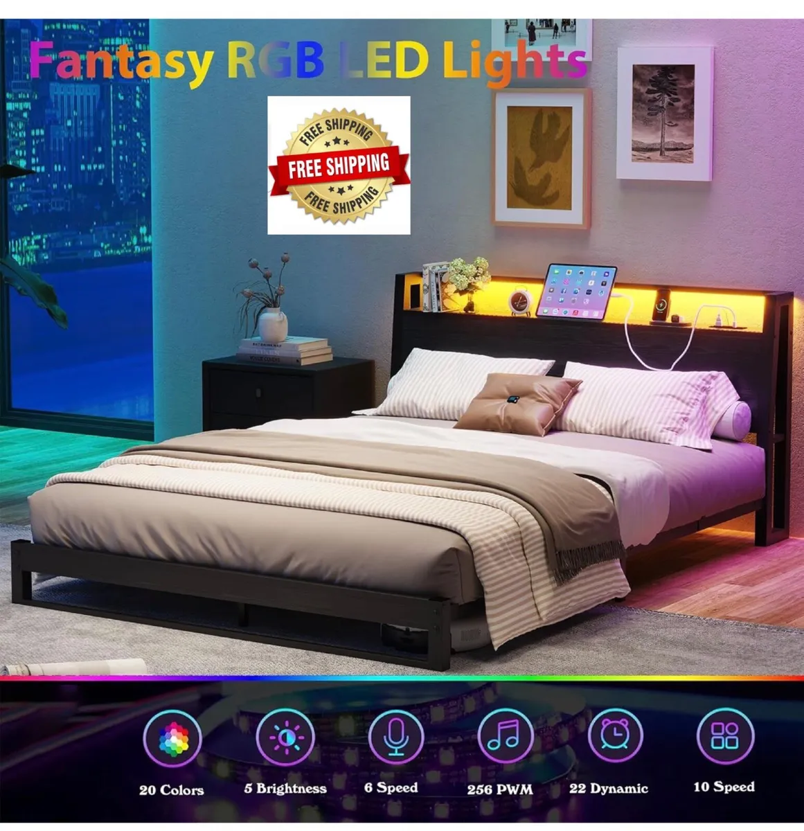 4ft6 Double Bed Frame with Ergonomic Storage Headb - Image 1