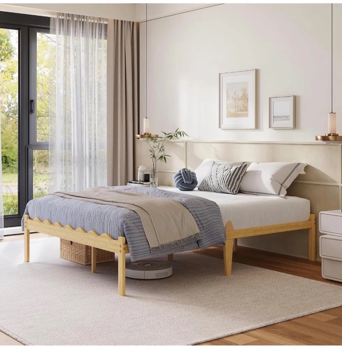 Wooden Double Bed Frame - Modern Style Bamboo Wood - Image 1