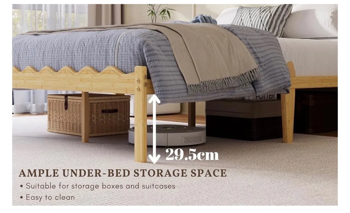 Wooden Double Bed Frame - Modern Style Bamboo Wood - Image 2
