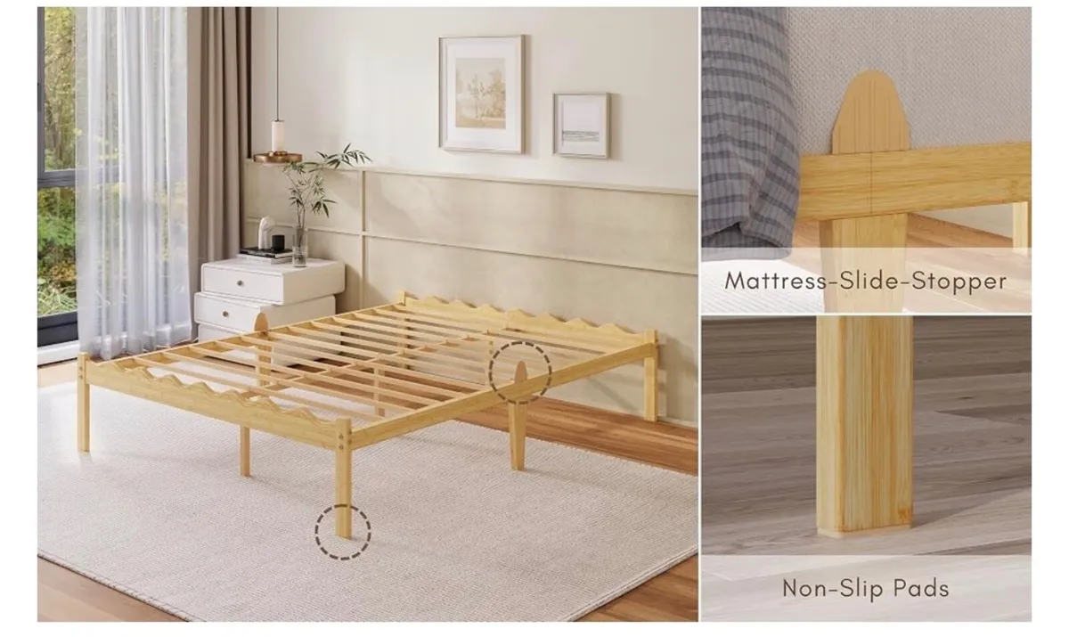 Wooden Double Bed Frame - Modern Style Bamboo Wood - Image 3