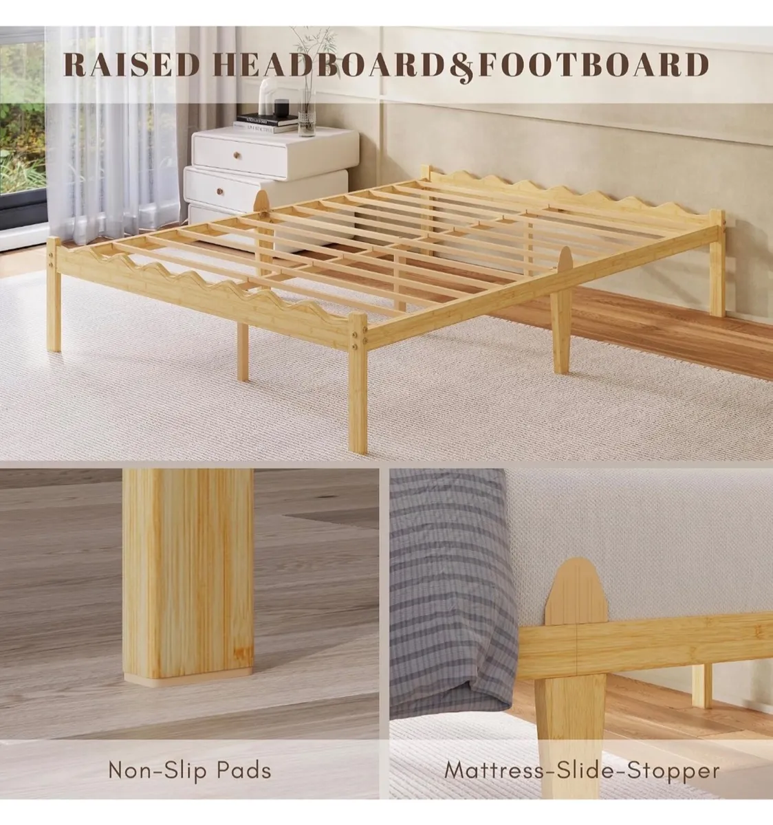 Wooden Double Bed Frame - Modern Style Bamboo Wood - Image 4