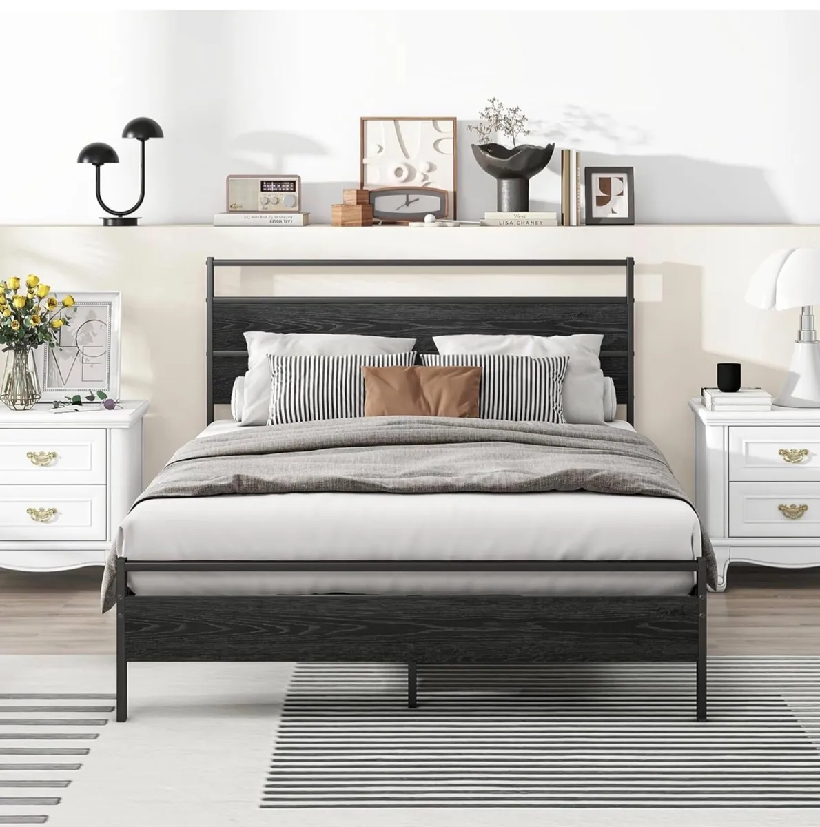 Double Bed Frame with Wood Headboard,Metal Platfor - Image 1