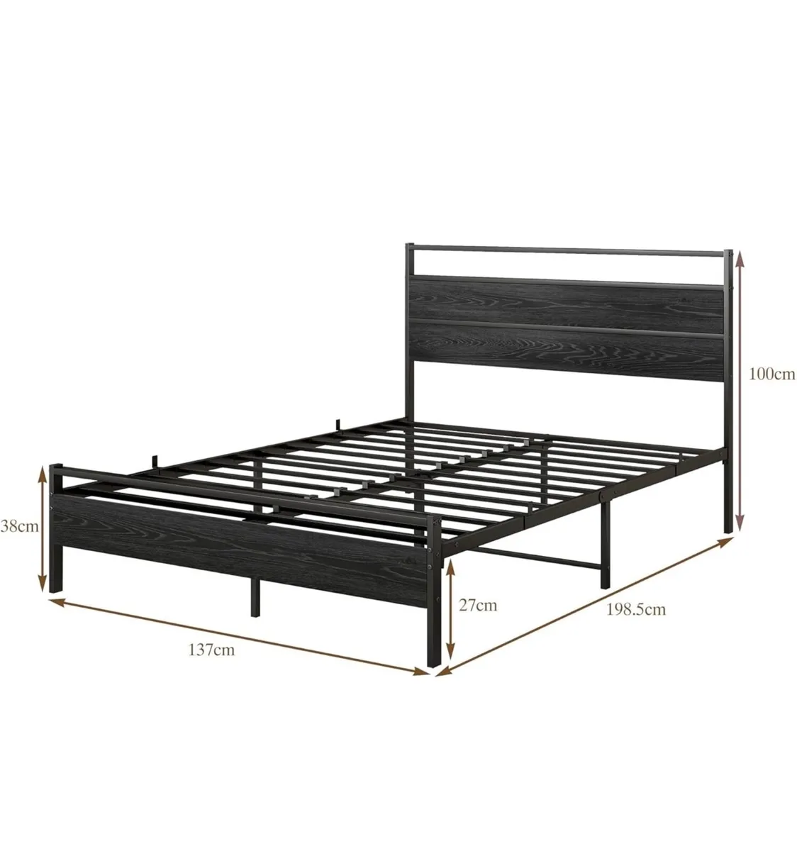 Double Bed Frame with Wood Headboard,Metal Platfor - Image 2