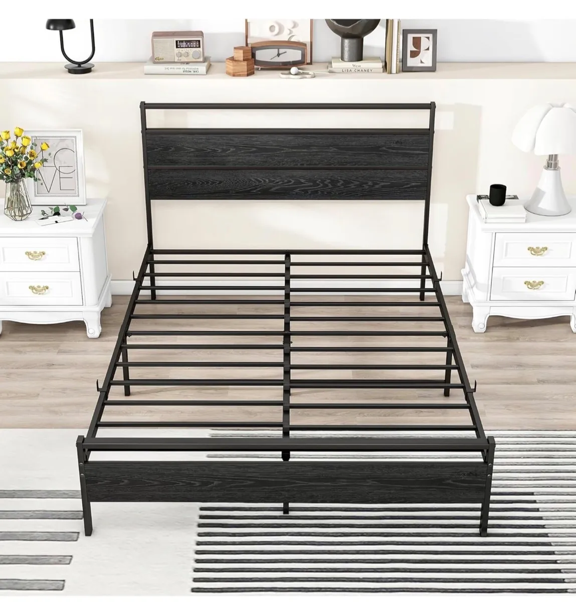 Double Bed Frame with Wood Headboard,Metal Platfor - Image 3