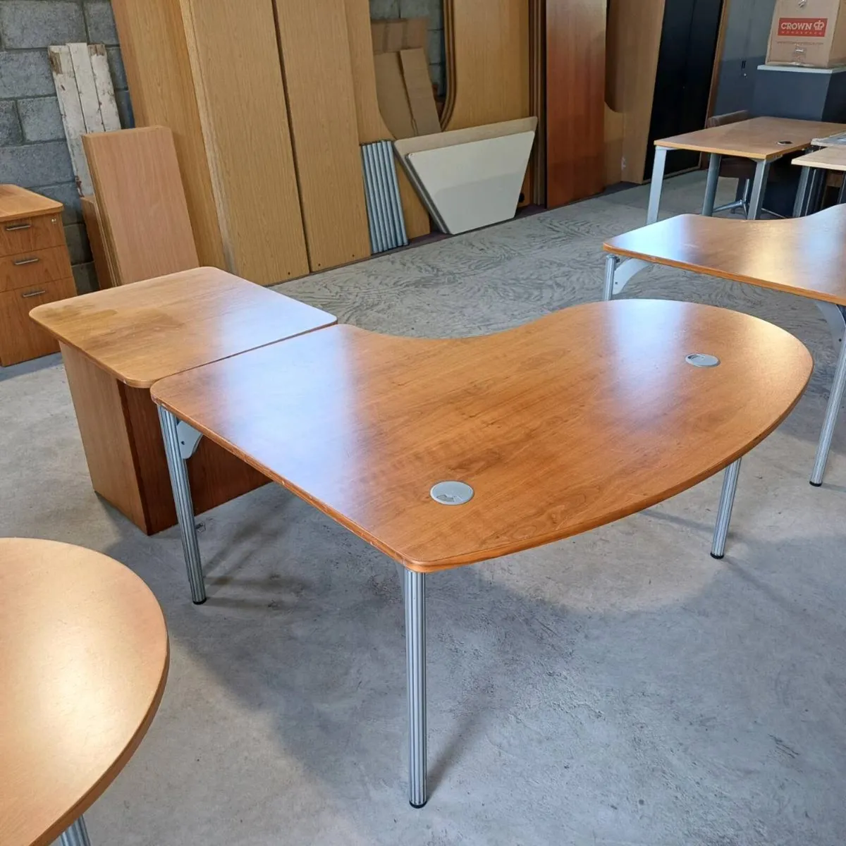 Oval Oak Desks + Pedestals - Image 1