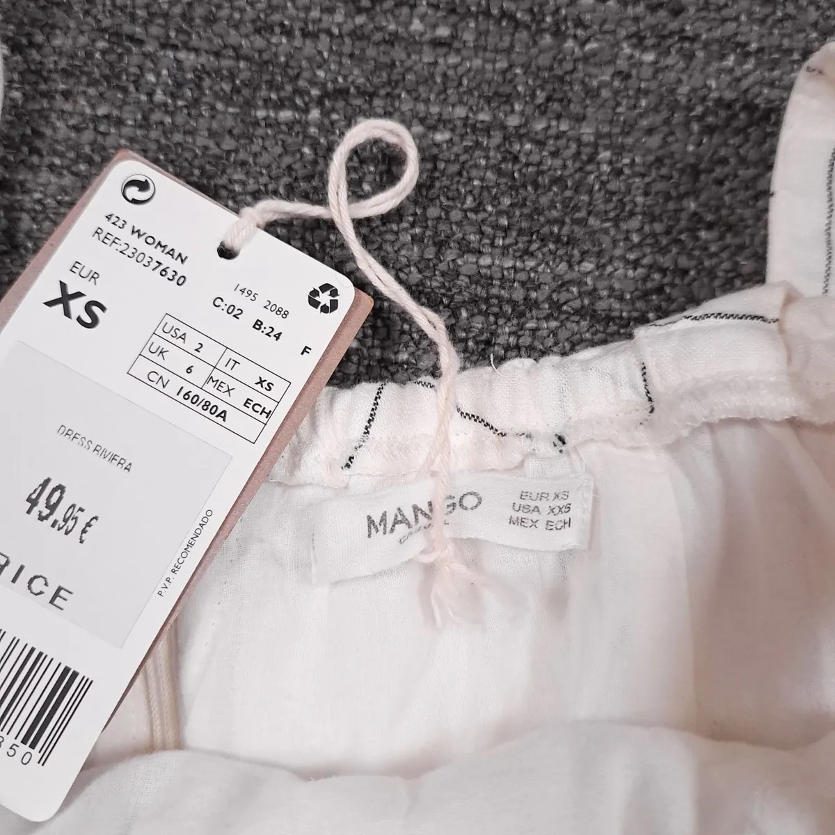 Mango White Black Grid Cold Shoulder Midi Dress XS - Image 2
