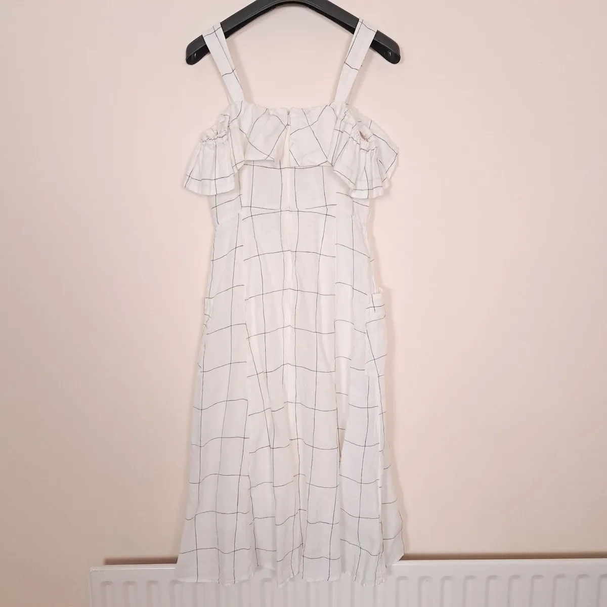 Mango White Black Grid Cold Shoulder Midi Dress XS - Image 3