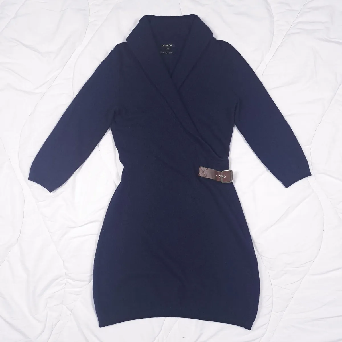 Massimo Dutti Navy Blue Shawl Collar Knit Dress M - Image 1