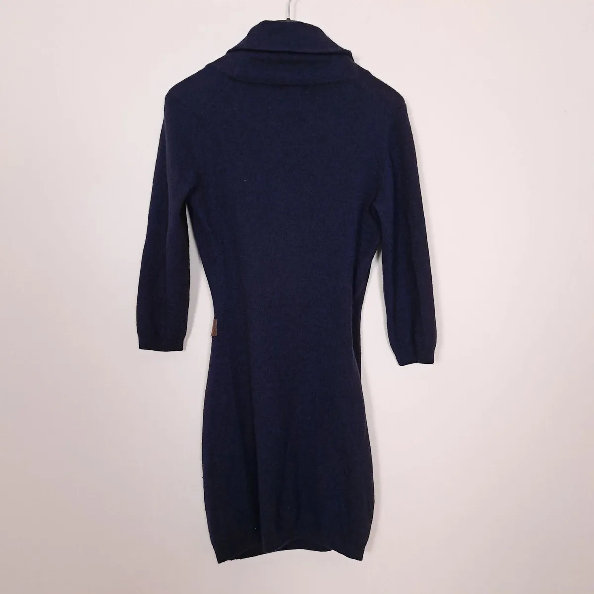 Massimo Dutti Navy Blue Shawl Collar Knit Dress M - Image 2