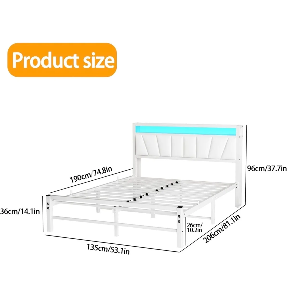 White Double Bed Frame with Storage and LED Lights - Image 4