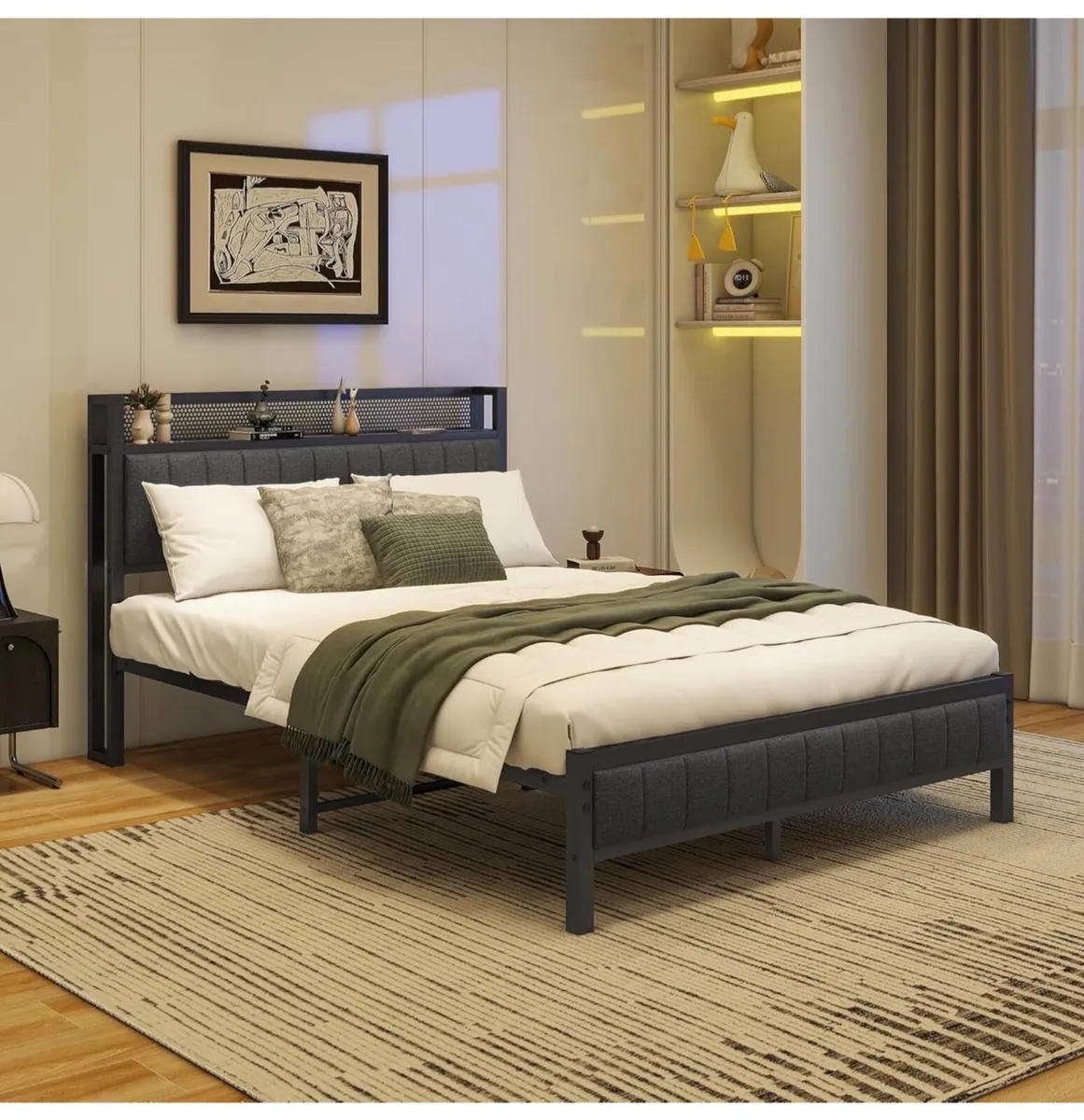 Double Bed Frame With Storage Headboard, Upholster - Image 1