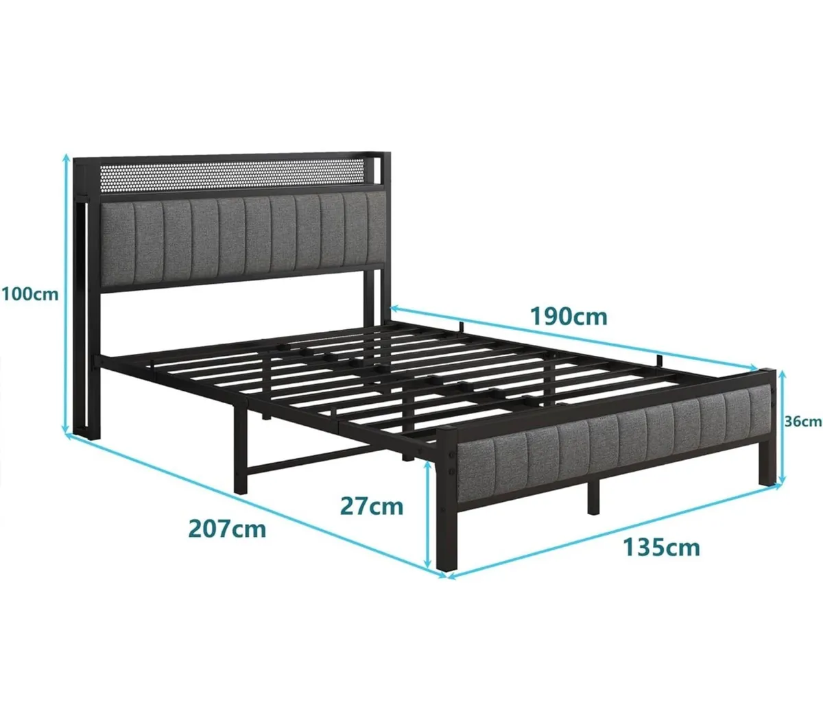 Double Bed Frame With Storage Headboard, Upholster - Image 2