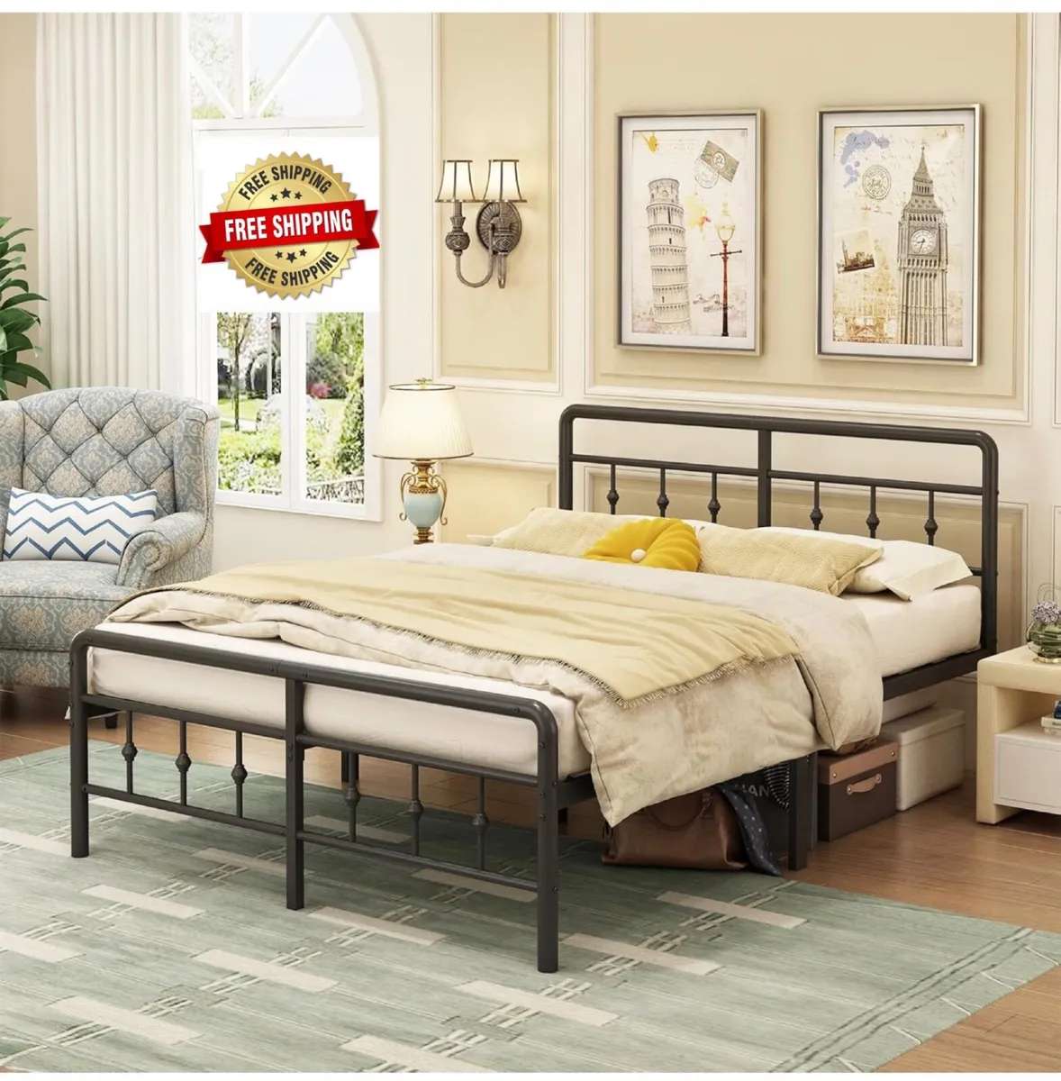 4ft6 Double Bed Frame with Headboard and Footboard - Image 1