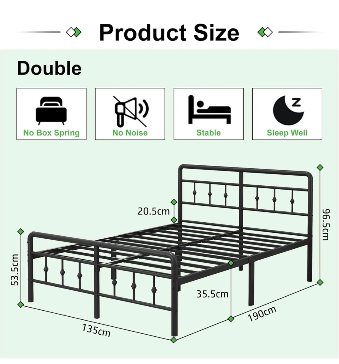 4ft6 Double Bed Frame with Headboard and Footboard - Image 3
