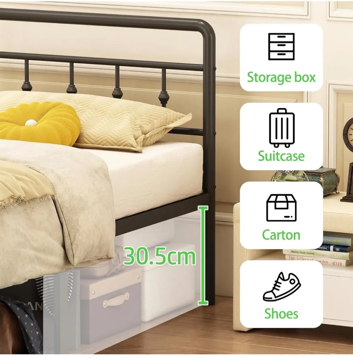 4ft6 Double Bed Frame with Headboard and Footboard - Image 4