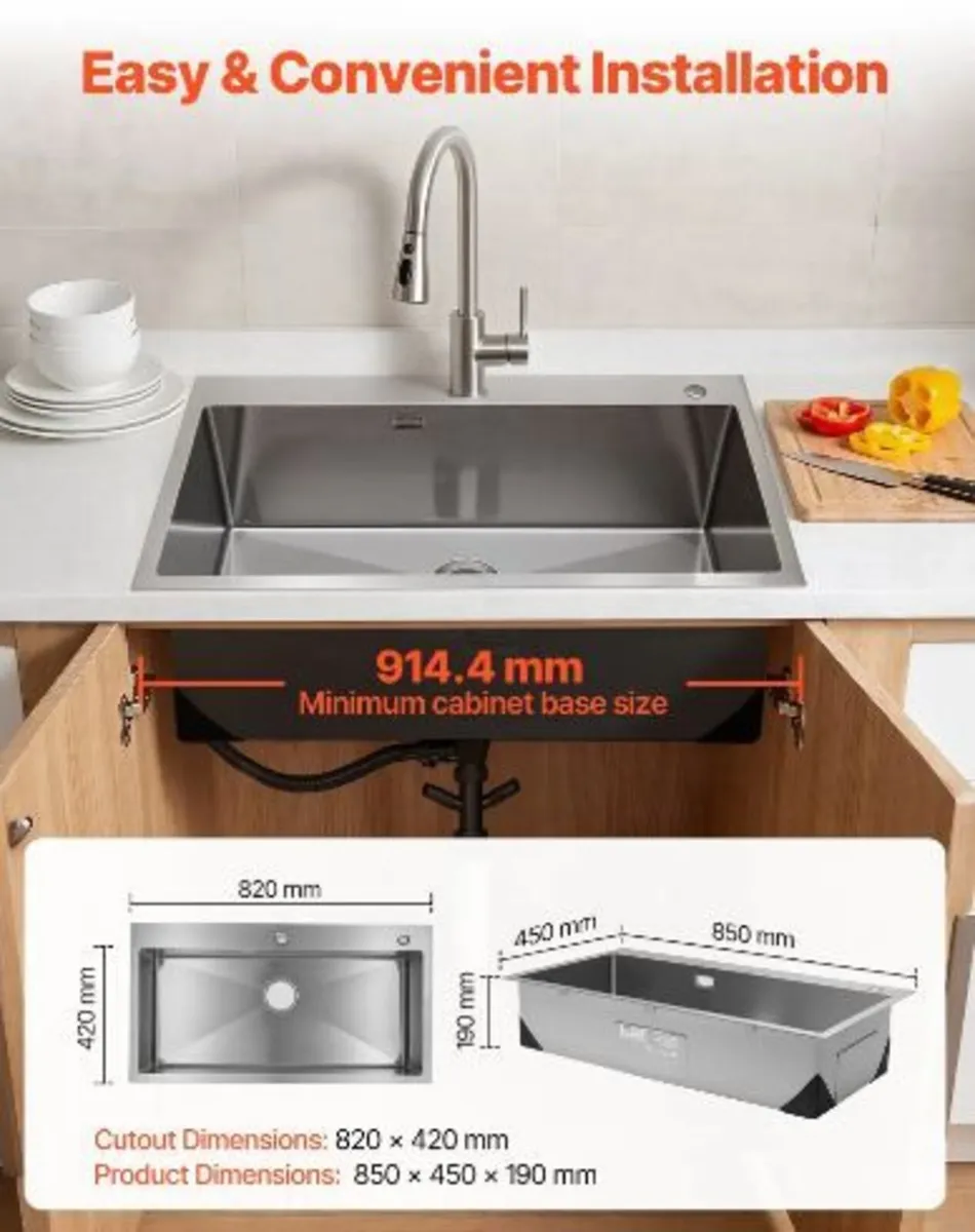 85cm Kitchen Top Mount Single Bowl Sinks - Image 1