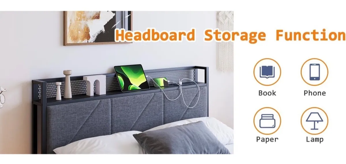 Floating Double Metal Bed Frame with LED Lights & - Image 3