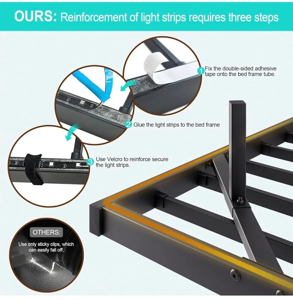 Floating Double Metal Bed Frame with LED Lights & - Image 3