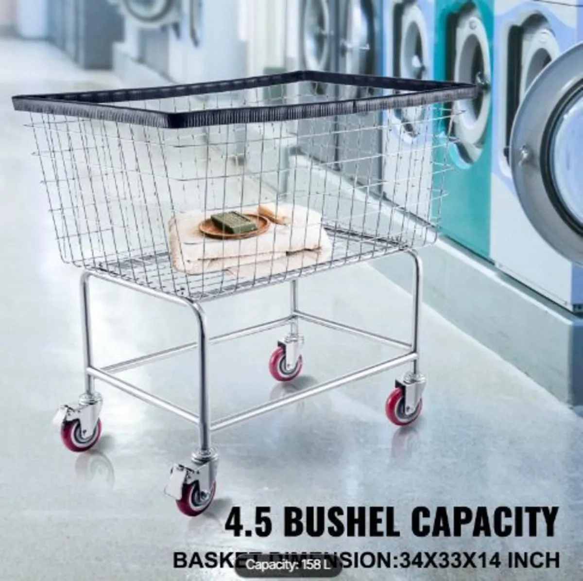 Wire Laundry Cart, 4.5 Bushel Wire Laundry Basket - Image 3