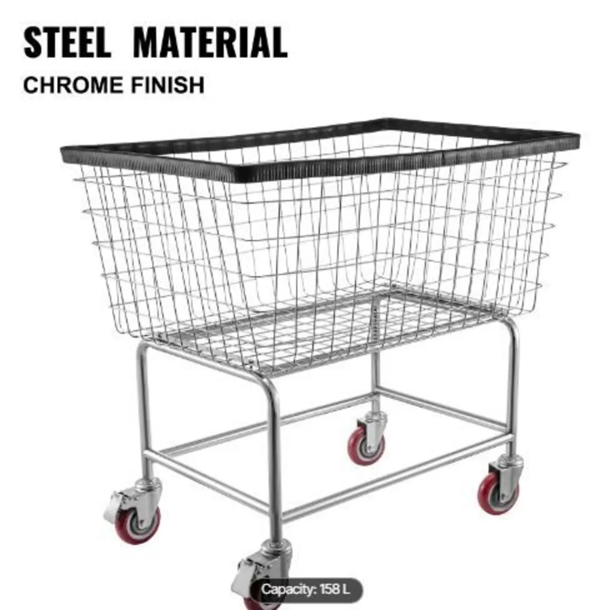 Wire Laundry Cart, 4.5 Bushel Wire Laundry Basket - Image 2