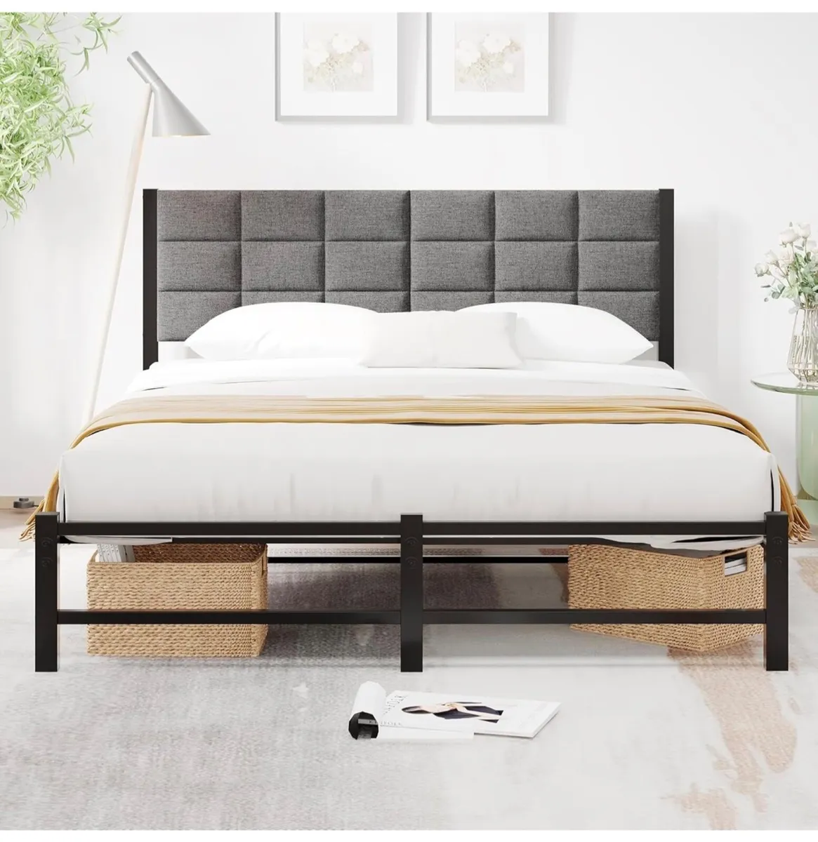 Double Bed Frame Upholstered Bed Frame Double Bed, - Image 3
