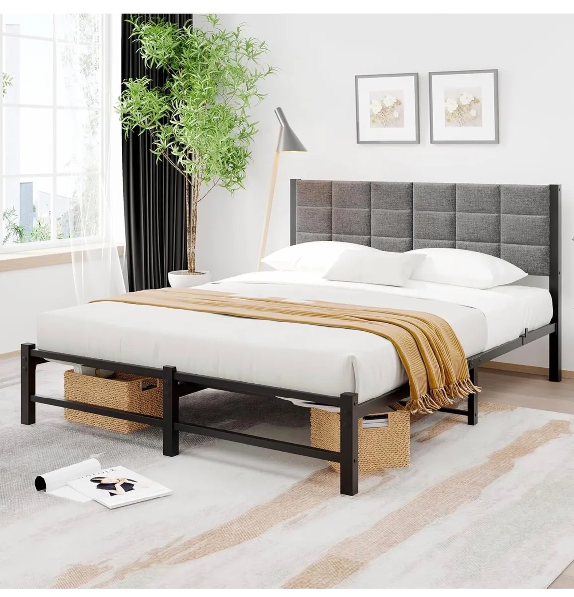Double Bed Frame Upholstered Bed Frame Double Bed, - Image 1