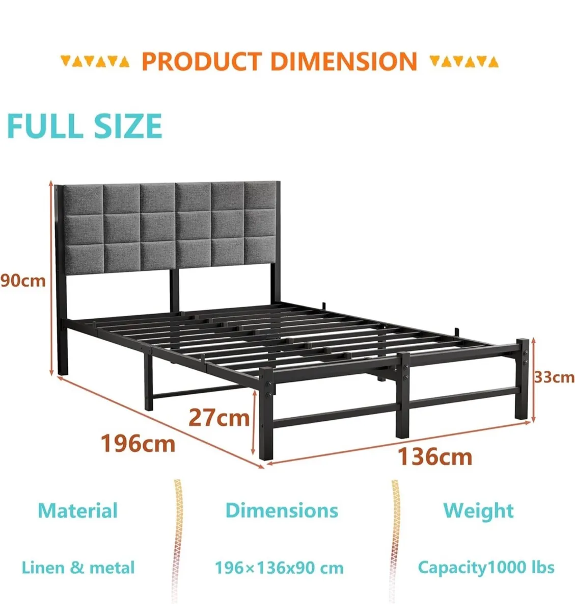 Double Bed Frame Upholstered Bed Frame Double Bed, - Image 2