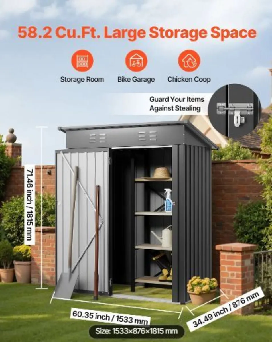 1533 x 876 x 1815 mm Metal Garden Shed - Image 2