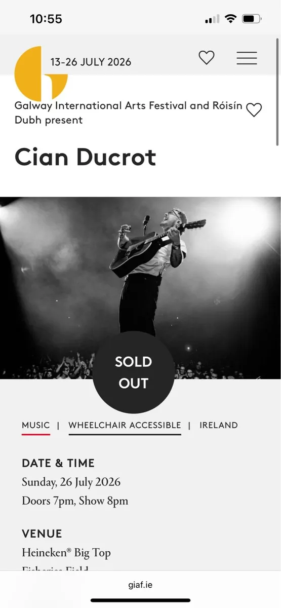 Cian Ducrot Tickets 26th july Galway