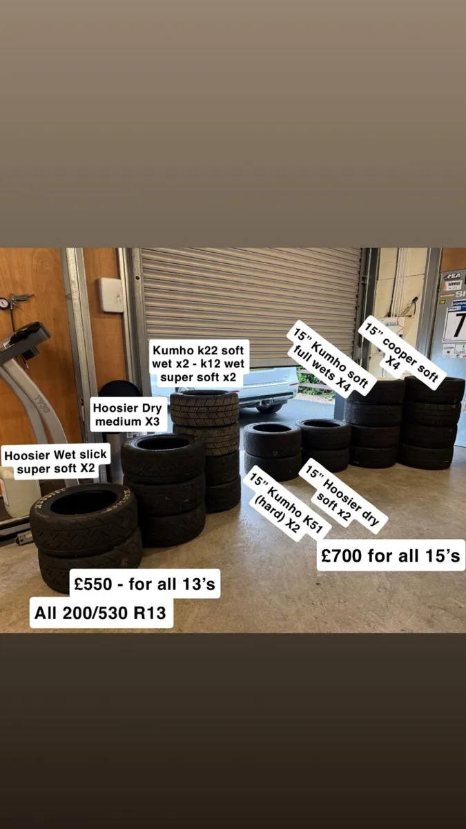 13” and 15” rally tyres - Hoosier - Kumho - cooper