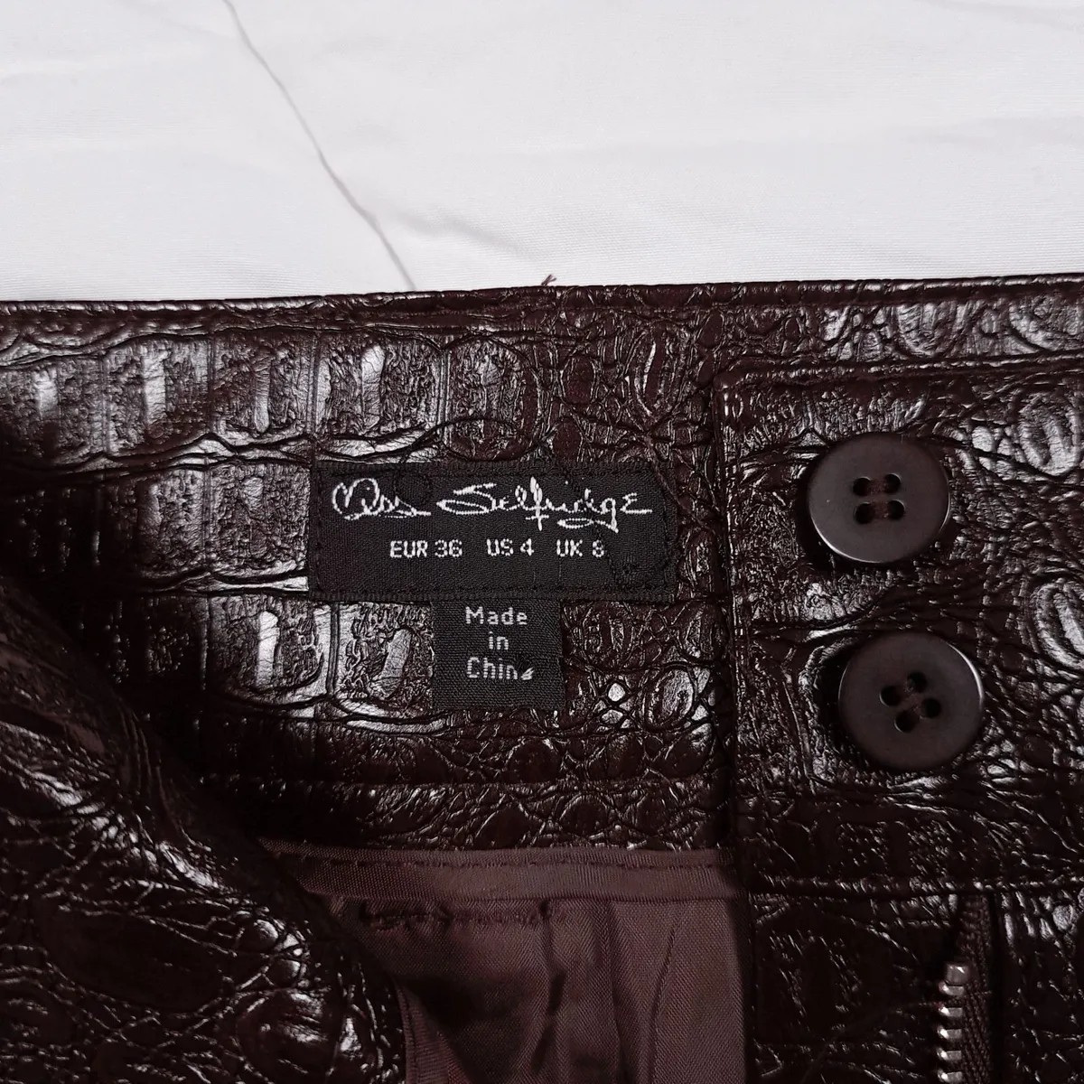 Miss Selfridge Brown Croc Mini Skirt 8UK/36EU - Image 3