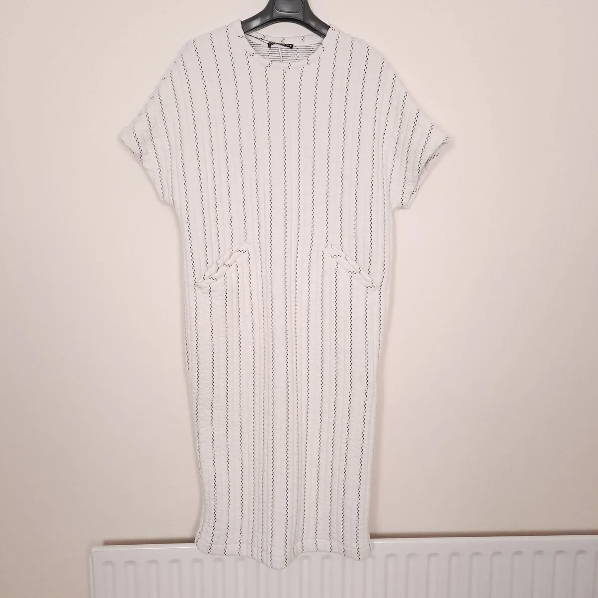Zara White Black Quilted Shift Midi Dress Size S - Image 1