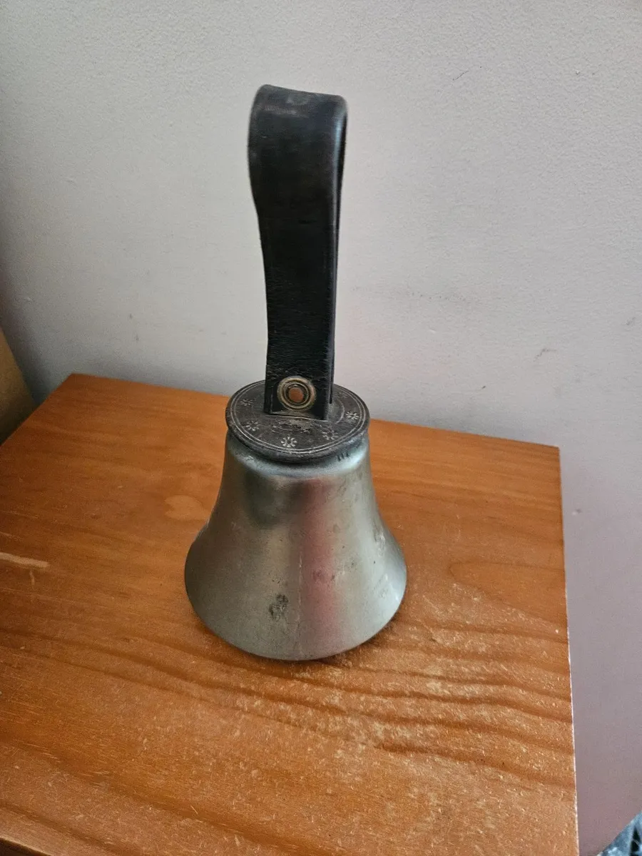 Vintage Brass School Bell Leather Strap - Image 1