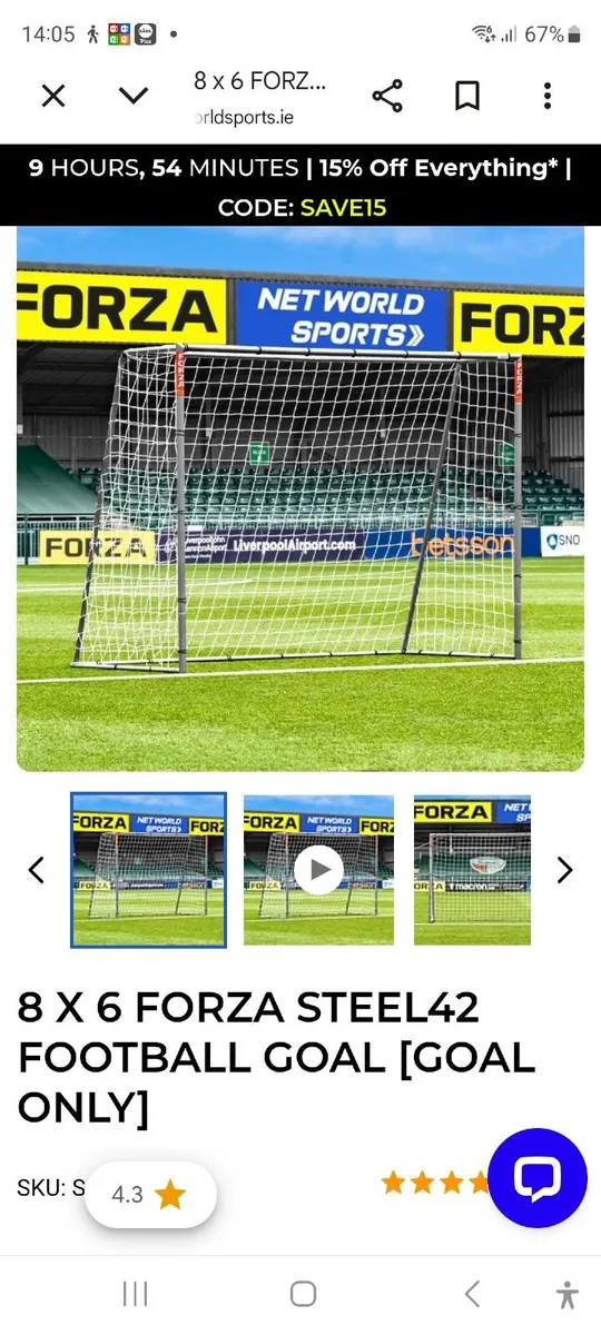8 x 6 FORZA Steel42 Football Goal - Image 1