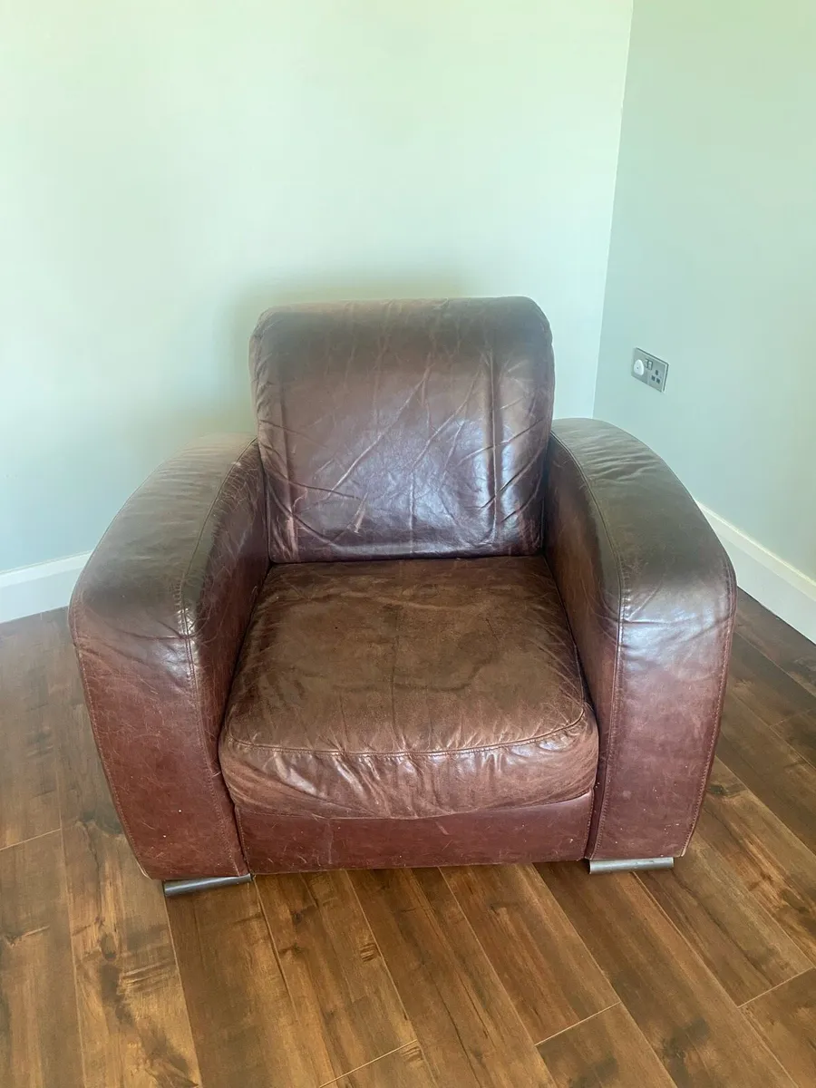 Brown leather arm chair - Image 2