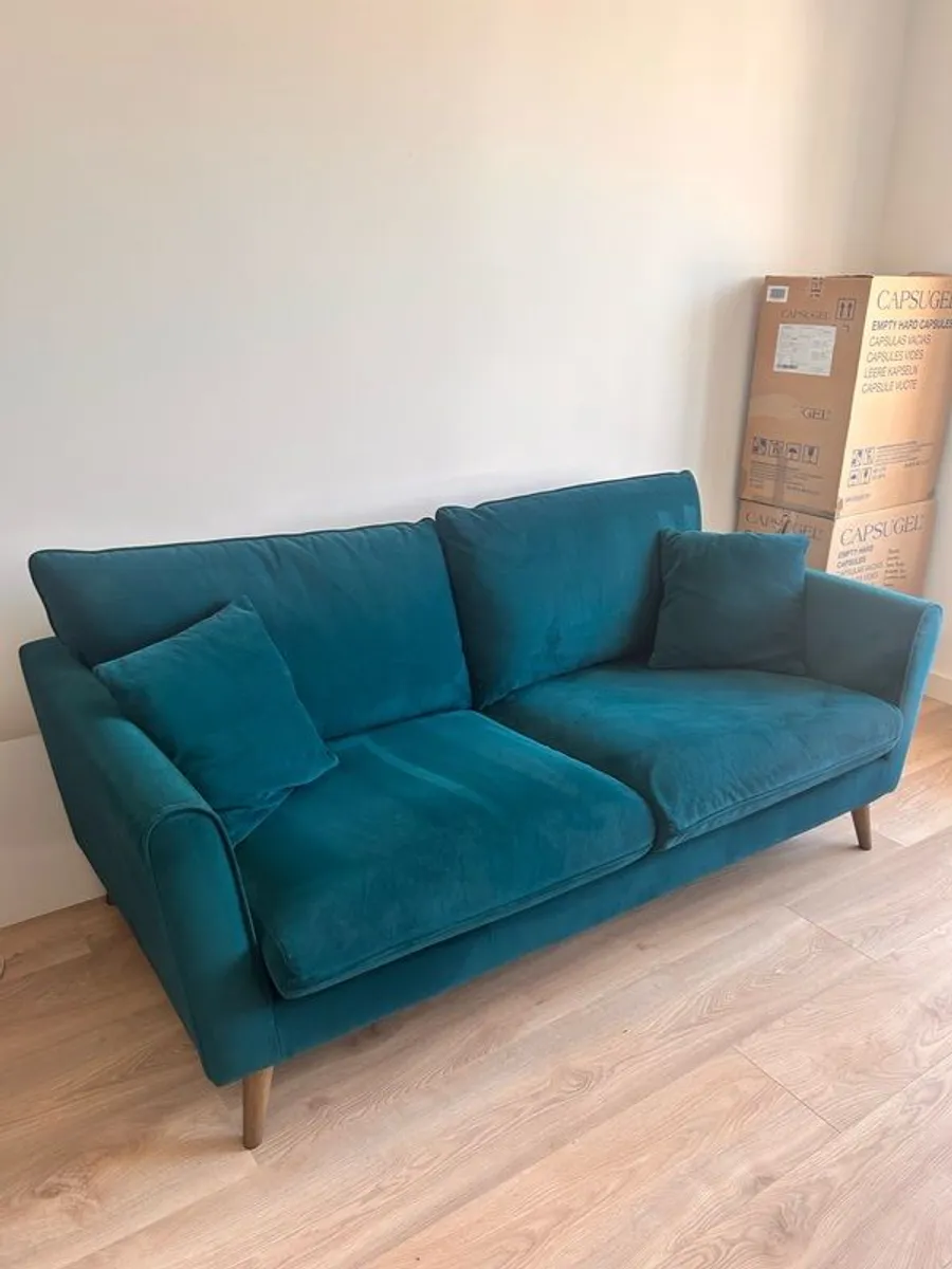Ivy Dark Teal Velvet 3-Seater Sofa - Image 1