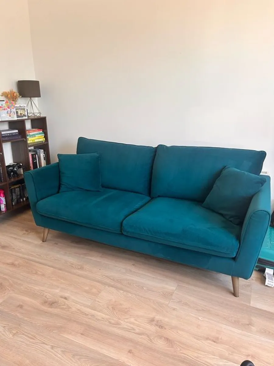 Ivy Dark Teal Velvet 3-Seater Sofa - Image 2