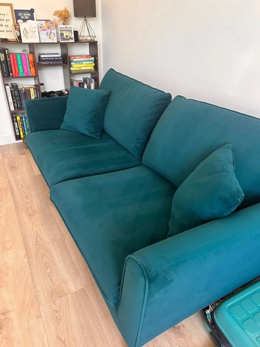 Ivy Dark Teal Velvet 3-Seater Sofa - Image 3