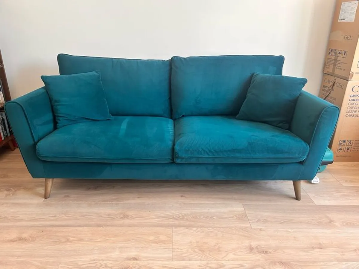 Ivy Dark Teal Velvet 3-Seater Sofa - Image 4