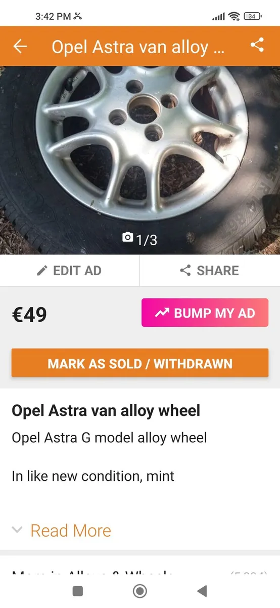 Opel Astra , 1999 - 2000 year alloy wheel - Image 1