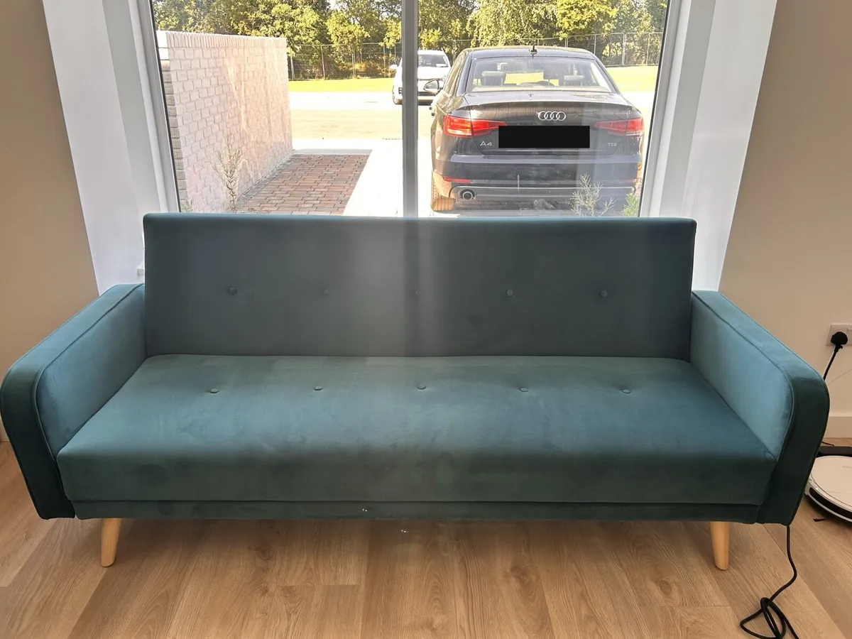 Teal Velvet Sofa Bed – 3 Seater – €500 - Image 3