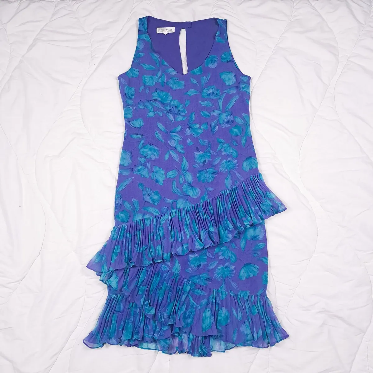 Tricoville Purple Blue Floral Midi Dress 10UK/38EU - Image 2