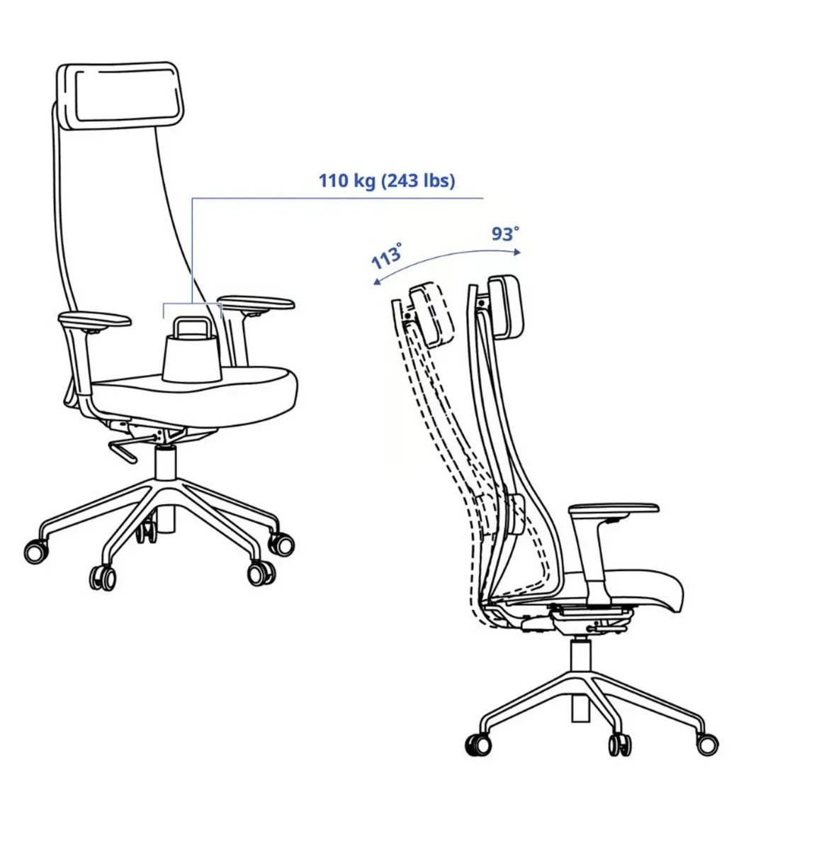 Office chair with armrests, Grann white - Image 4