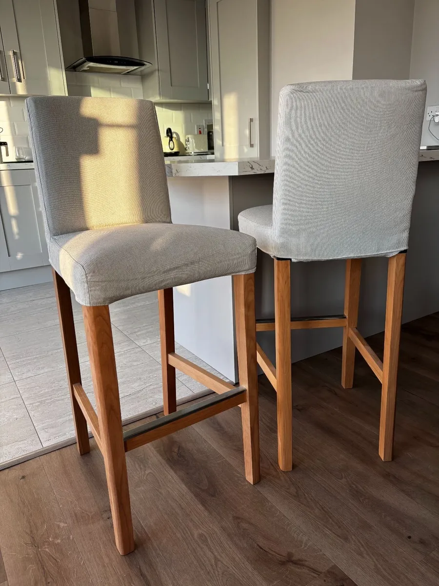 2 × IKEA BERGMUND Bar Stools with Backrest - Image 1